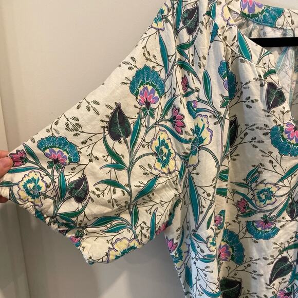 LOFT XXL Linen floral boho midi dress puff sleeve Cottagecore prairie - Picture 5 of 10